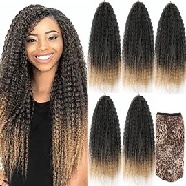 Brazilian / 450 g / 5 Piece Pack Wavy Extensions for Braiding Crochet/Per Piece 90 g / Premium Hair Real Hair Look + a Satin Night Hat Gift (1B/27, 45 cm 18 Inches)