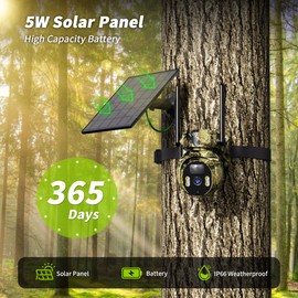 LIWAN Cellular Trail Camera, 4G LTE Game Cameras, 2K HD Trail Cam, 360° Live View Solar Trail Camera Outdoor with PIR Motion Detection Waterproof IP66 for Wildlife Built-in SIM Card