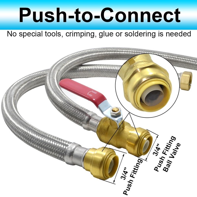 TTFLEX 24" Water Heater Connector 3/4" Ball Valve Push-Fit x