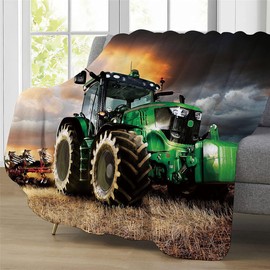 LXTOPN Tractor Blanket, Farm Theme Flannel Blanket for Children, Boys, Adults, Soft Warm (Green Tractor, 150 x 200 cm)