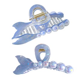 Large blue acetic acid hair clip claw clamp teeth non-slip easy to grip, suitable for long and thick hair girls cute hair clip (Mermaid blue)