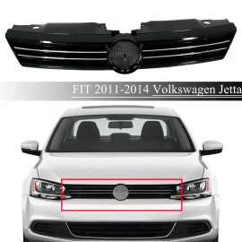 YLT Auto Grille Black Shell Grill W/chrome Trim Fit 2011-2014 Volkswagen Jetta