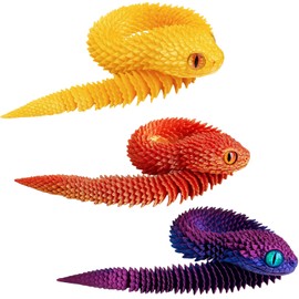 3D Schlange, 3D Gedruckte Tiere Beweglich, 3D Spielzeug für Stressabbau, 3D Schlangen mit Gelenken für Autismus Kinder, Büro Dekoration, 3 Stück in Rot, Lila, Gold