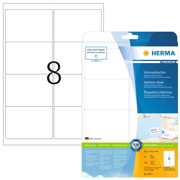 HERMA 5077 Versandetiketten, 25 Blatt, 99,1 x 67,7 mm, 8