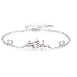 Axolotl/Panda/Raccon/Girasol Pulsera para mujeres y niñas de plata de ley 925 ajustable You are My Sunflower Pulsera de muñeca joyería para hija, amigos, regalo de cumpleaños, Axolotl Size: 17mm,