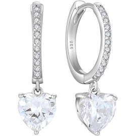 Starchenie Earrings 925 Sterling Silver for Women Hoop Earrings with Cubic Zirconia Heart Birthstone Hanging Hypoallergenic Hoop Earrings, Sterling Silver, Cubic Zirconia