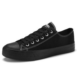 Rorbte Tenis de lona para mujer clásicos con cordones y parte superior baja para mujer, zapatos de lona de tenis de moda, casuales, cómodos para caminar, Todo negro, 6 Narrow