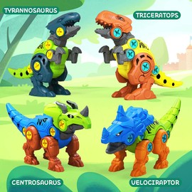 KAEGREEL Take Apart Dinosaur Toys for Kids, 4 Packs Construction Dinosaur Toys Set with Cage & Screwdriver, STEM Learning Gift for Boys Girls Aged 3+