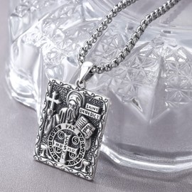 Odinstone St Benedict Necklace for Men Women, 925 Sterling Silver Square Saint Benedict Medal Pendant Jewelry with Fine Gift Box