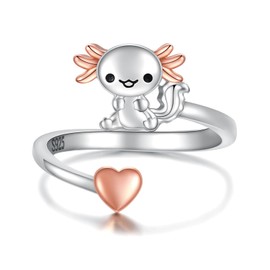 925 Sterling Silver Axolotl Earrings Stud Necklace Hypoallergenic Cute Animal Jewelry Gifts for Women (Ring)