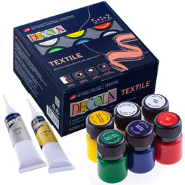 Decola Acryl-Textilfarbe Set | 5x20 Ml Waschmaschinenfeste Stofffarben + 2x18ml Liner + Verdünner | Hergestellt von Nevskaya Palitra