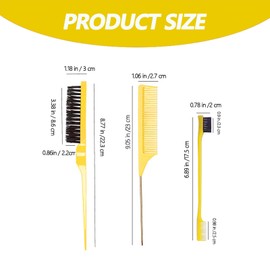3 Pieces Styling Hair Brush Set, Slick Bristle Hair Brush, Rat Tail Comb Edge Brush for Edge & Back Brushing, Combing Slicking Hair for Women