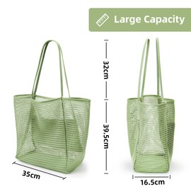 KALIDI Mesh Tote Bag,23L Beach Bag Extra Large Tote Bags for Women with Zip Pocket Shoulder Bag Summer Beach Bags Reusable Shopping Bag for Picnic Holiday Travel Grocery,green