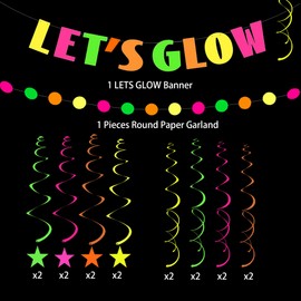 Neon Party Decorations Meon Wedding Birthday Colorful Lights Party Supplies Decorations UV Responsive Veon Party Neon Streamer Garland Perfect For Blacklight Dark Glow Party Decorations