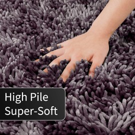 Yimobra Luxury Chenille Bath Mat, Extra Soft and Absorbent Shaggy Bathroom mats Non Slip, Machine Washble Dry, Plush Floor Carpet for Tub, Shower, and Bath Room，51 x 81 cm, Purple Gray