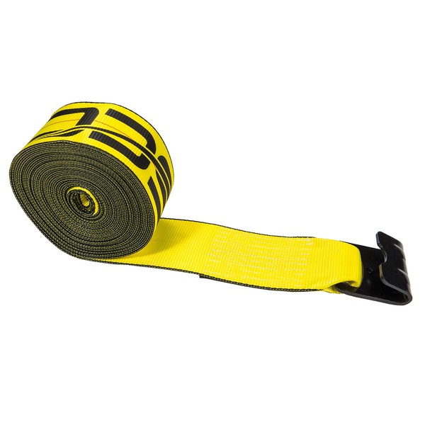 US Cargo Control 4 Inch Winch Strap with Large Flat Hook, 40 Feet Long, Heavy Duty Trailer Winch Strap for Safe Cargo Securement, Large Flat Hook End Fitting for Easy Fastening, Yellow