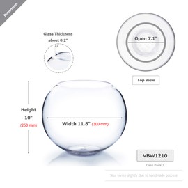 WGV Large Bowl Glass Vase, Diameter 12", Height 10", (Multiple Sizes Choices) Clear Round Bubble Vase Jar, Floral Planter Terrarium for Wedding Event Home Decor, 1 Piece (VBW1210)