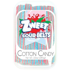 Zweet Sour Cotton Candy Belts 10 Ounce – Sour Kosher Candy, Halal Candy – Resealable Pack of Sour Licorice Belts