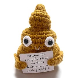 SHUAISHIDAI Positive Poo Knitted with Positive Card, Mini Funny Creative Cute Knitting Patterns 3 inch Yellow Crochet Poo Doll Toys Cheer Up Gifts for Friends Party Decoration Encouragement
