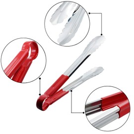 HINMAY Stainless Steel Cooking Tongs Heavy Duty Kitchen Food Tongs, Set of 3 (9 12 14 Inch, Red)