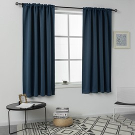 DUALIFE Midnight Blue Blackout Curtains 45 Inch Length for Bedroom Small Windows - Dark Navy Thermal Insulated Blackout Soundproof Rod Pocket Curtains for Living Room (2 Panels,42 by 45 Inch)