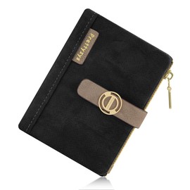 REETEE Women's Purse Small and Short Format Women's PU Leather Wallet with Multiple Compartments, Women's Purse with Zip Coin Compartment Small Wallet, black, Retro