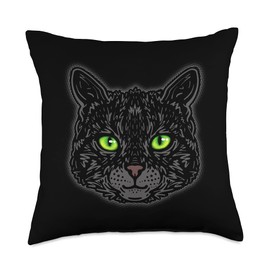 Animal Prints Graphic Co. Black Cat Face with Green Eyes Trendy Animal Print Graphics Throw Pillow, 18x18, Multicolor