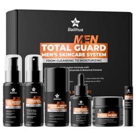 Men's Skincare Men's Facial Kit Complete Routine - Facial Cleanser Scrub Toner Serum Moisturizing Cream Lip Balm Christmas Valentine's Day Gift / 남성 스킨케어 남성용 페이셜 키트 완성 루틴 - 얼굴 클렌저 스크럽 토너 세럼 보습 크림 립밤 크리스마스 발렌타인데이 선물