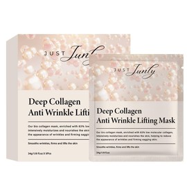 JUST Junly Bio-Collagen Face Mask Sheets, 5-Pack Hydrating, Moisturizing & Brightening Skincare for Glowing Skin, Anti-Aging Sheet Masks for All Skin Types, Deep Nourishing Facial Treatment