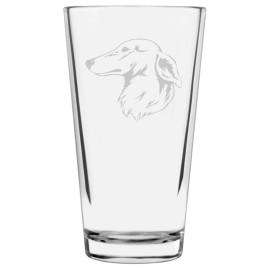 Etched Laser Art Longhaired Whippet Dog Themed Etched All Purpose 16oz Pint Glass