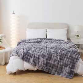 DJDEA Fleece Throw Blanket Grey Tie-dye Bubble Faux Fur Fluffy Bed Blanket Super Cosy Lightweight Blanket for Bed Warm Throws for Sofas Room Decor, 127x153CM