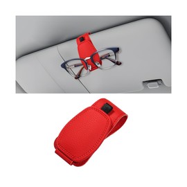 Zpana Sunglasses Holders for Car Sun Visor, Leather Magnetic Vehicle Sun Glasses Ticket Card Hanger Clip, Automotive Interior Eyeglass Mount Accessories, Universal for SUV Sedan Truck (Red)
