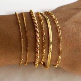Gold Bracelets for Women 14k Gold Chain Bracelets Stack Dainty Gold Jewelry Sets for Women Trendy Stackable Paperclip Chain Bracelet Trendy Jewelry Gifts