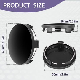 VBGURR Pack of 4 Wheel Hub Caps, 60 mm, Durable Hub Caps, Rim Caps for Car, Wheel Hub Cover, Polished Surface for Wheel Hubs, Car Accessories (Black)