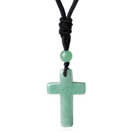 XIANNVXI Cross Necklace for Men Women Cross Pendant Green Aventurine Crystal Necklace Natural Gemstone Adjustable Rope Christian Cross Necklace Men