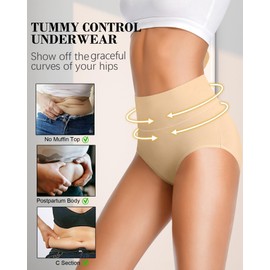 Eiggam Tummy Control Underwear for Women Soft Breathable Full Coverage Cotton Womens Briefs High Waisted Control Top Undies Compression Panties (XXL)