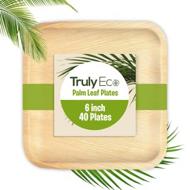 TRULY ECO 40 PCS 8" Square Palm Leaf Plates Like Bamboo Plates Disposable Eco Friendly 100% Natural Leaf Plates Compostable Appetizer Plates Disposable Perfect for Parties, Sustainable Events