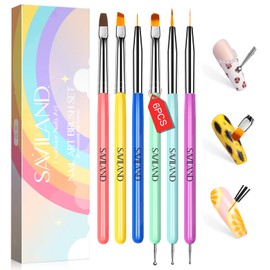 SAVILAND 6PCS Nail Art Brushes Set – Multifunctional Nail Brushes for Nail Art Nail Design Brush Gel Nail Brush for Nail Extension Nail Art Liner Brush 3 Sizes Dotting Tools for DIY Christmas Gift