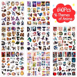 640Pcs Anime Stickers Mixed Pack, Vinyl Waterproof Anime Stickers for Water Bottles Skateboard Laptop Guitar Luggage Cars, Vinyl Decals for Adults Teens Kids
