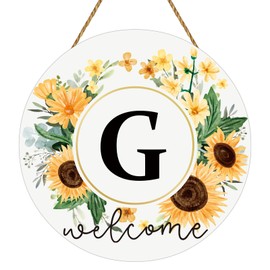 Sunflower Decor Monogram Letter G Wreaths for Front Door Wreath Wooden Welcome Sign for Front Door Decor Floral Last Name Initial House Warming Spring Summer Porch Rustic Wall Home Kitchen Decorations