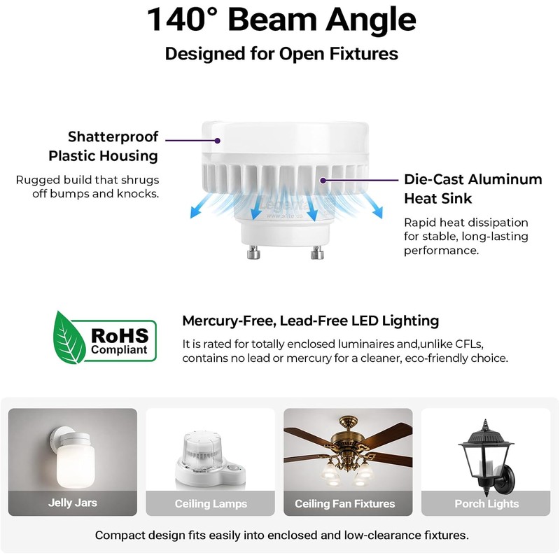 Silverlite Legental 10W LED Mini Puck, GU24 Squat Light Bulb,
