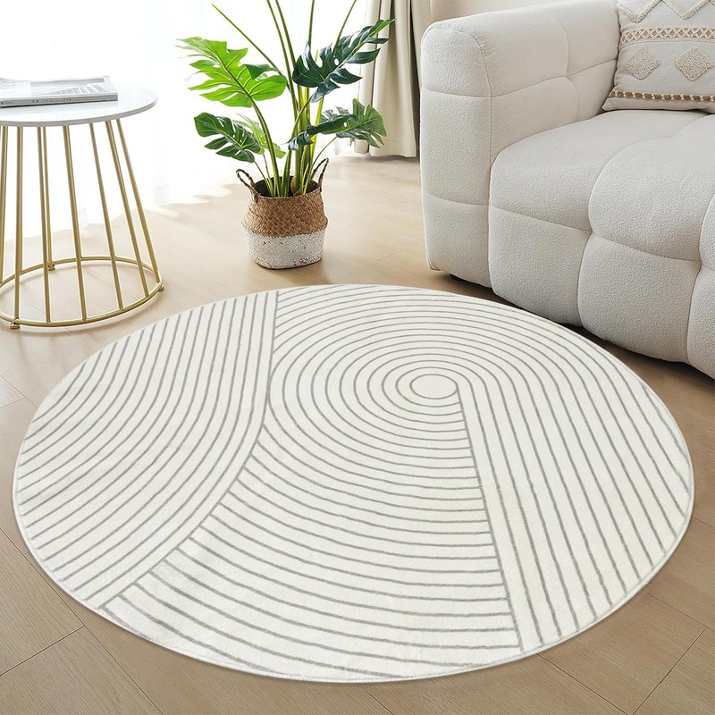 Lacomfy Round Indoor Area Rug Modern Line 5.3Ft Large Carpet