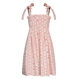 Colorful Childhood Baby Girls Summer Dress Toddler Strap Smocked Floral Boho Beach Dress Rompers Sisters Matching Outfits Pink Dress Size 6-7 Years