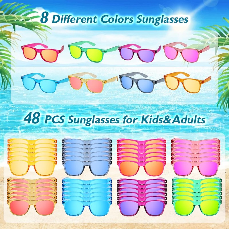 48 Packs Neon Party Sunglasses Bulk with UV 400 Protection