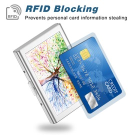 Rimilak Metal Credit Card Holder, Mini Credit Card Wallet RFID Blocking Slim Metal Hard Case for Women Men, Tree of Life