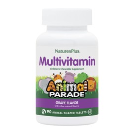Natures Plus Animal Parade Children's Chewable Multivitamin - Grape Flavor - 90 Animal-Shaped Tablets - Promotes Health & Well-Being - Vegetarian, Gluten Free - 45 Servings