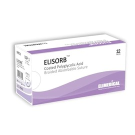 Elimedical ELISORB Suture with Reverse Cutting Needle, 12 Pack. Surgical Wound Training Students, Practice and Educational Use. Multifilament Absorbable Material 1 PGA, 30”, CP1, Violet 468PGA