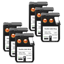 NineLeaf 6 Pack Compatible for Dymo Rhino XTL 1868807 19mm 3/4 inch Label Maker Tape Black on White Flexible Cable Wrap Labels for Rhino XTL-300 XTL-500 Label Printer