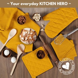 Native Fab 10-Piece Kitchen Set - 100% Cotton, Includes Dishcloths, Dish Towels, Oven Mitts, Potholders, Heat Resistant & Durable, Ideal for Baking, Cooking, and All Kitchen Tasks - Mustard Yellow