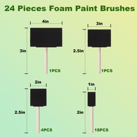 24 Pcs Foam Paint Brushes Set, 1'',2'',3'',4'', Sponge Paint Brush, Wooden Handles Foam Brush for Painting, Craft, Staining, Varnish, Touch Up, Art, Acrylics